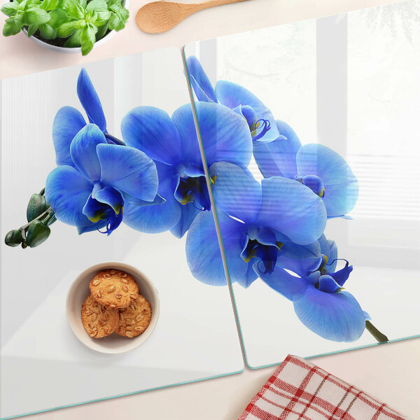 Tagliere in vetro con motivo di orchidee blu