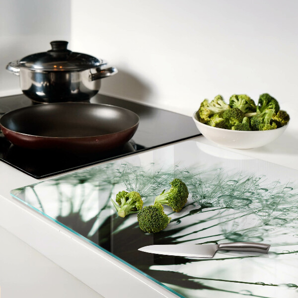 Tagliere in vetro temperato con decorazione a soffione e gocce d'acqua