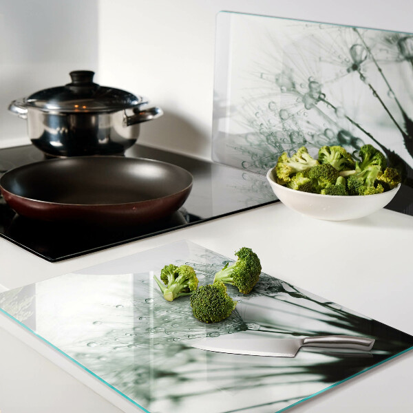 Tagliere in vetro temperato con decorazione a soffione e gocce d'acqua