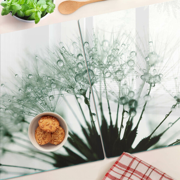 Tagliere in vetro temperato con decorazione a soffione e gocce d'acqua