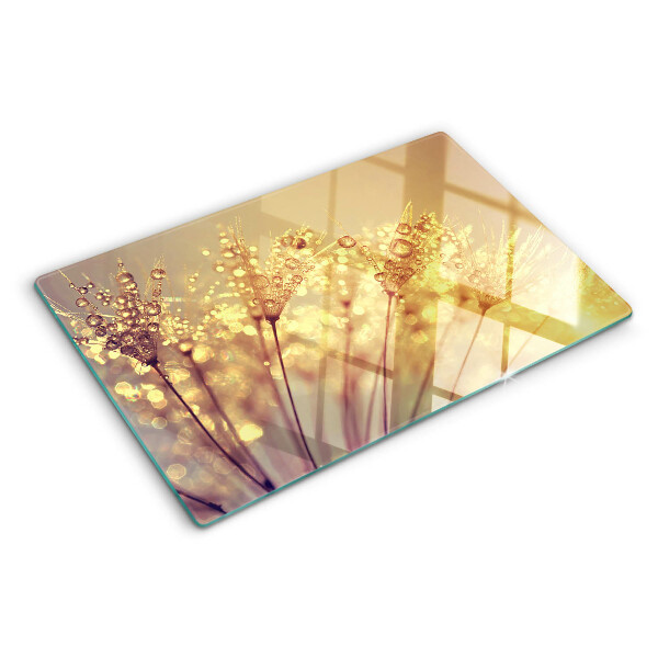 Tagliere in vetro temperato con motivo di fiori e gocce d'acqua