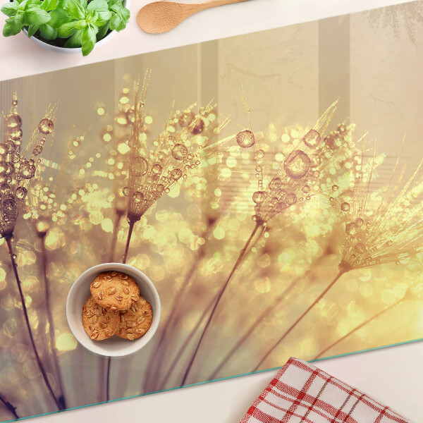 Tagliere in vetro temperato con motivo di fiori e gocce d'acqua