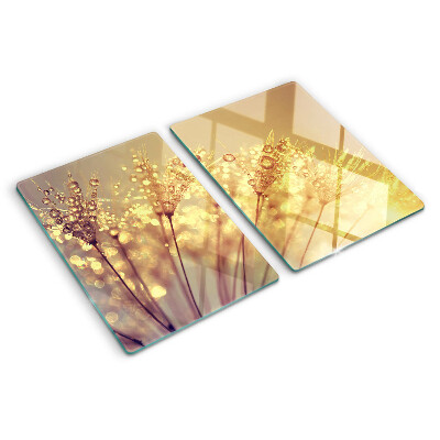 Tagliere in vetro temperato con motivo di fiori e gocce d'acqua