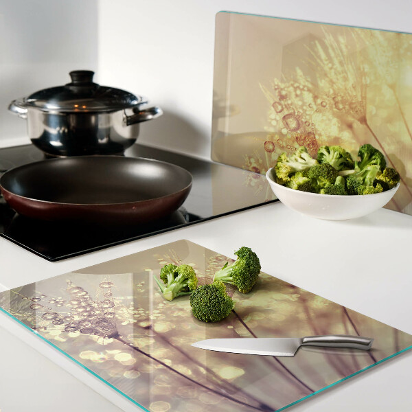 Tagliere in vetro temperato con motivo di fiori e gocce d'acqua