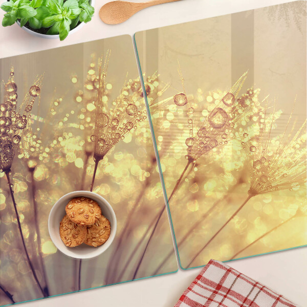 Tagliere in vetro temperato con motivo di fiori e gocce d'acqua