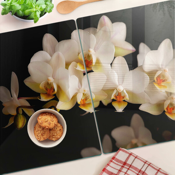 Tagliere in vetro Orchidee su sfondo nero