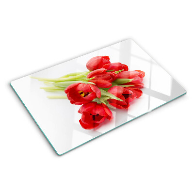 Tagliere in vetro temperato Tulipani rossi su sfondo bianco
