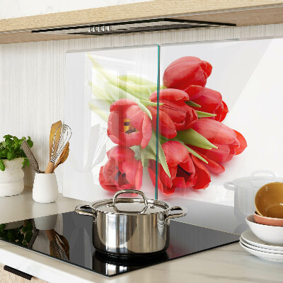 Tagliere in vetro temperato con motivo di tulipani rossi su sfondo bianco