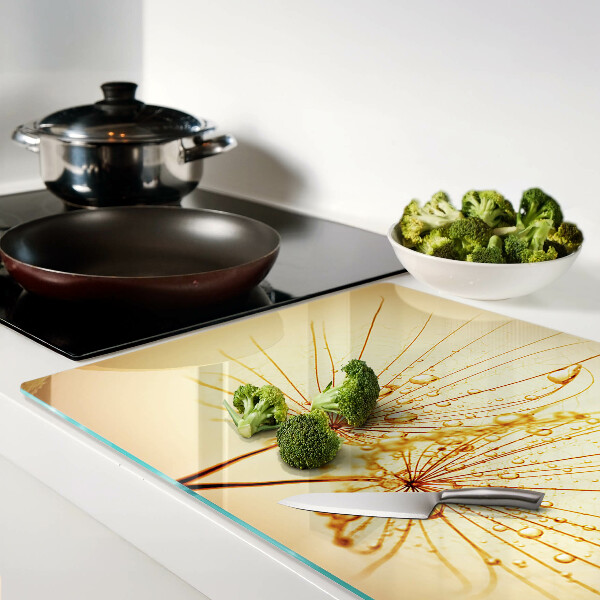 Tagliere in vetro temperato con motivo di fiori e gocce d'acqua