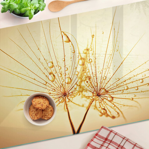 Tagliere in vetro temperato con motivo di fiori e gocce d'acqua