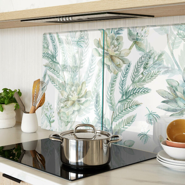 Tagliere in vetro temperato con stampa di piante succulente e foglie