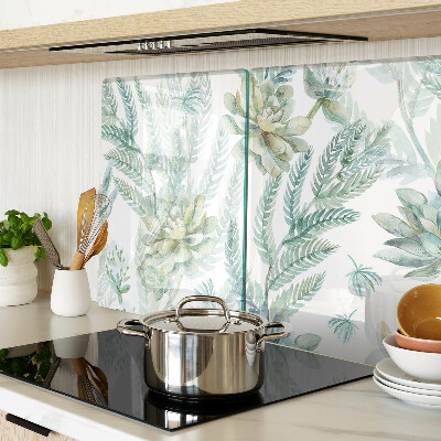 Tagliere in vetro temperato con stampa di piante succulente e foglie