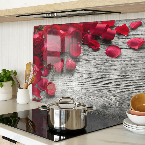 Tagliere in vetro Rose e petali a cuore