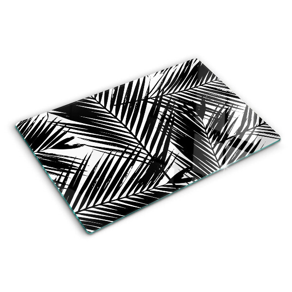 Tagliere in vetro temperato con motivo di foglie di palma in bianco e nero