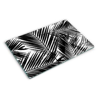 Tagliere in vetro temperato con motivo di foglie di palma in bianco e nero