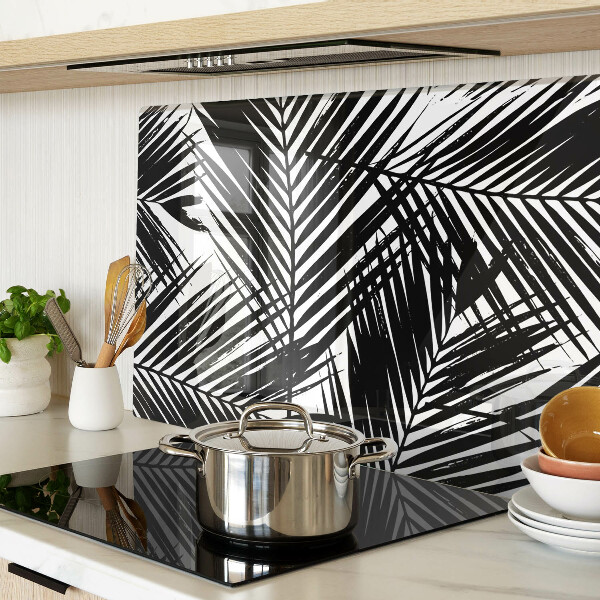 Tagliere in vetro temperato con motivo di foglie di palma in bianco e nero