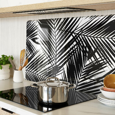 Tagliere in vetro temperato con motivo di foglie di palma in bianco e nero