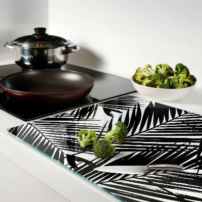 Tagliere in vetro temperato con motivo di foglie di palma in bianco e nero