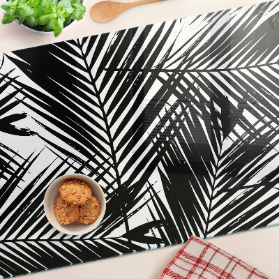 Tagliere in vetro temperato con motivo di foglie di palma in bianco e nero