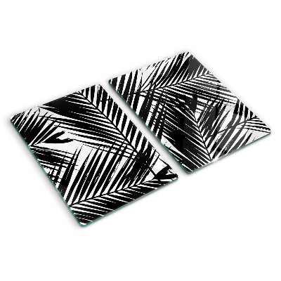 Tagliere in vetro temperato con motivo di foglie di palma in bianco e nero