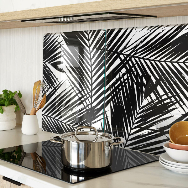 Tagliere in vetro temperato con motivo di foglie di palma in bianco e nero