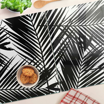 Tagliere in vetro temperato con motivo di foglie di palma in bianco e nero
