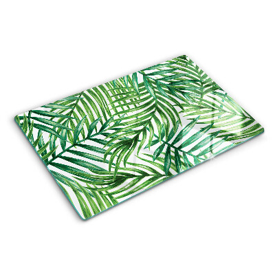 Tagliere in vetro temperato con motivo a foglie di palma nei toni del verde