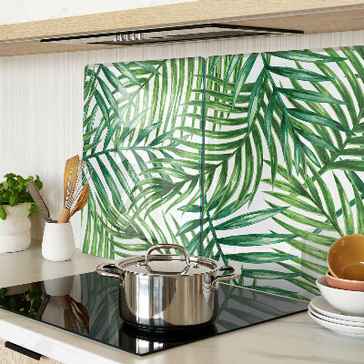 Tagliere in vetro temperato con motivo a foglie di palma nei toni del verde