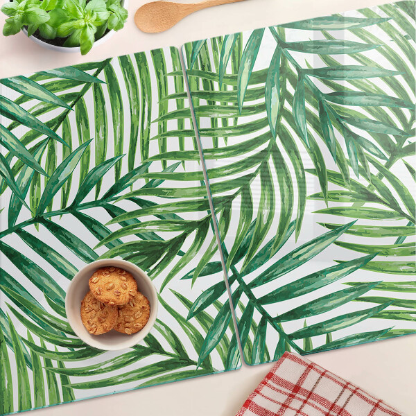 Tagliere in vetro temperato con motivo a foglie di palma nei toni del verde