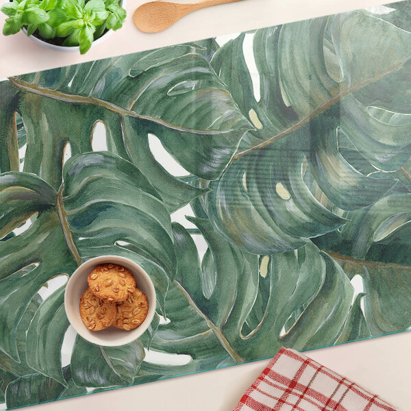 Tagliere in vetro temperato con motivo Foglie di monstera