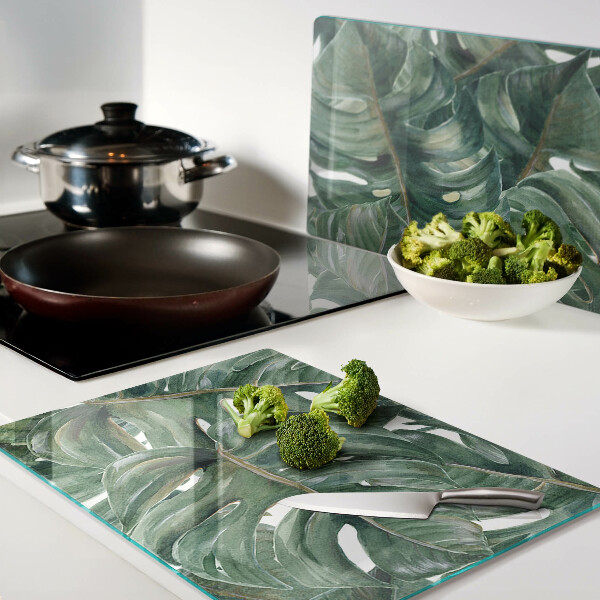Tagliere in vetro temperato con motivo Foglie di monstera