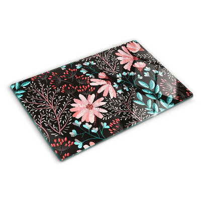 Tagliere in vetro temperato con motivo floreale su sfondo scuro