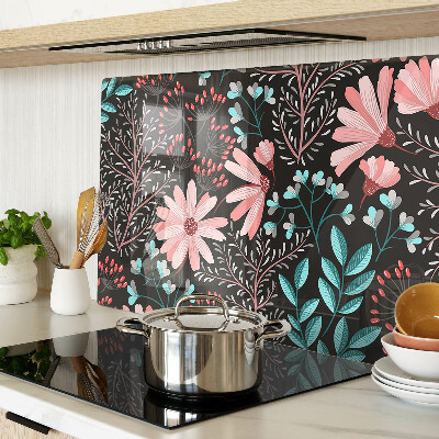 Tagliere in vetro temperato con motivo floreale su sfondo scuro