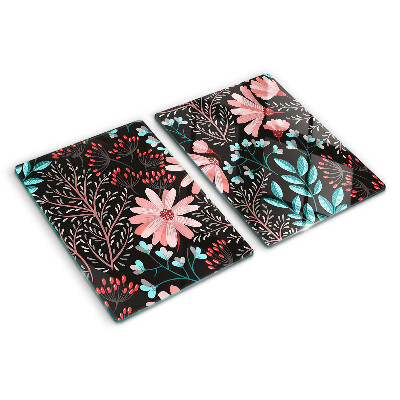 Tagliere in vetro temperato con motivo floreale su sfondo scuro