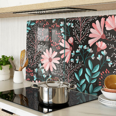 Tagliere in vetro temperato con motivo floreale su sfondo scuro