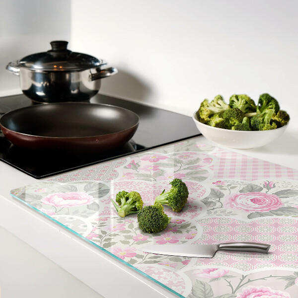 Tagliere in vetro con motivo floreale in tonalità pastello