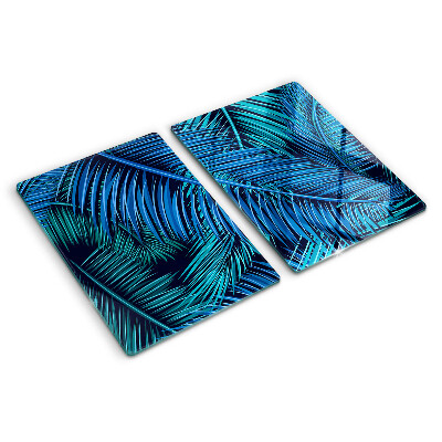 Tagliere in vetro temperato con decorazione a foglie di palma nei toni del blu