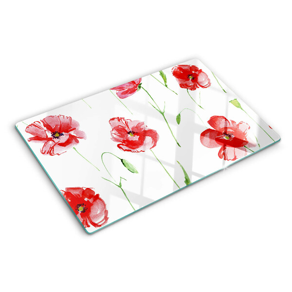 Tagliere in vetro temperato con motivo papavero e fiori
