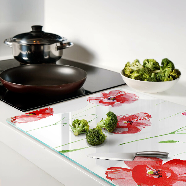 Tagliere in vetro temperato con motivo papavero e fiori