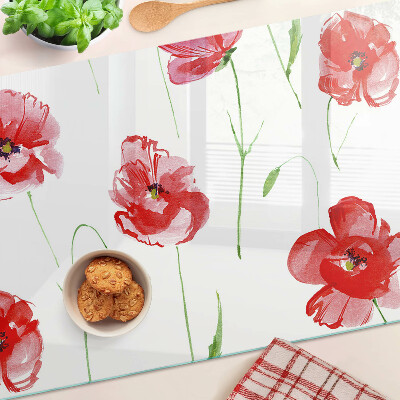Tagliere in vetro temperato con motivo papavero e fiori