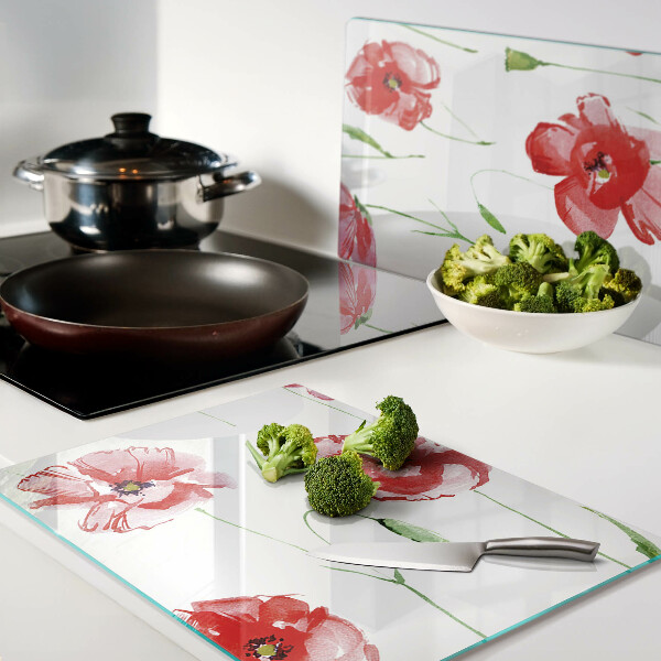 Tagliere in vetro temperato con motivo papavero e fiori