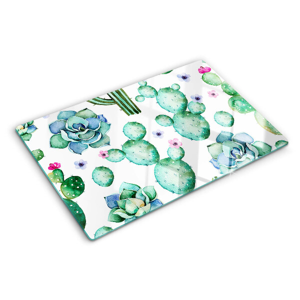 Tagliere in vetro con motivo di cactus e succulente