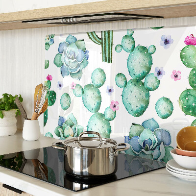 Tagliere in vetro con motivo di cactus e succulente