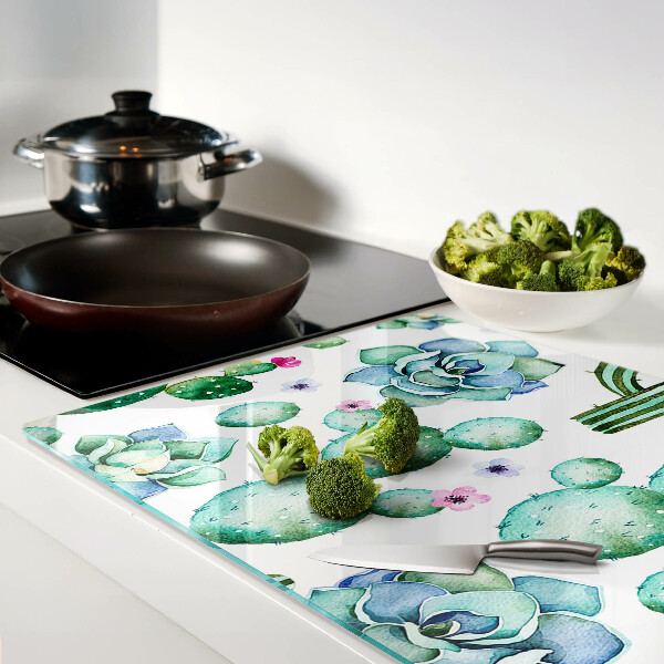 Tagliere in vetro con motivo di cactus e succulente