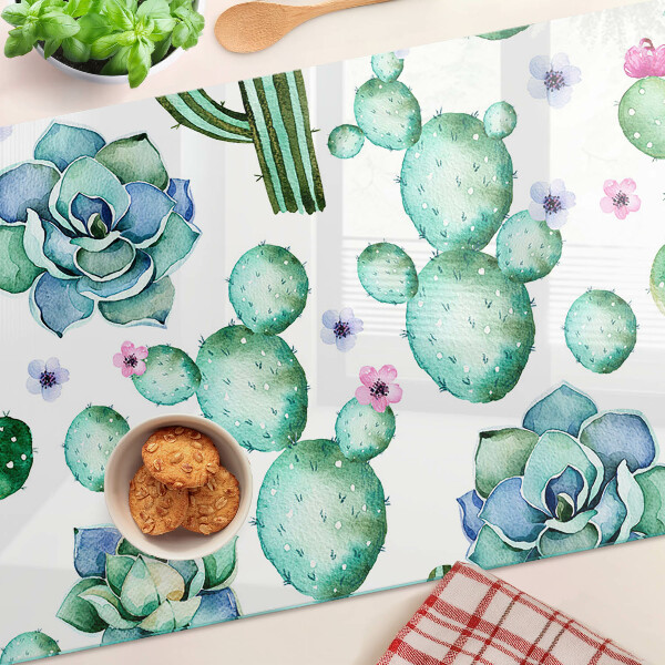 Tagliere in vetro con motivo di cactus e succulente