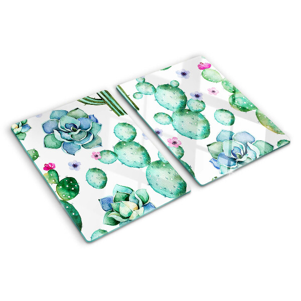 Tagliere in vetro con motivo di cactus e succulente