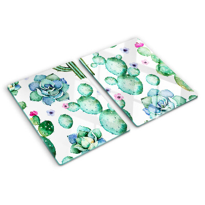 Tagliere in vetro con motivo di cactus e succulente