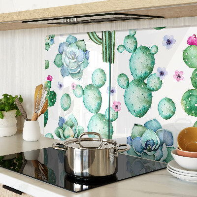 Tagliere in vetro con motivo di cactus e succulente