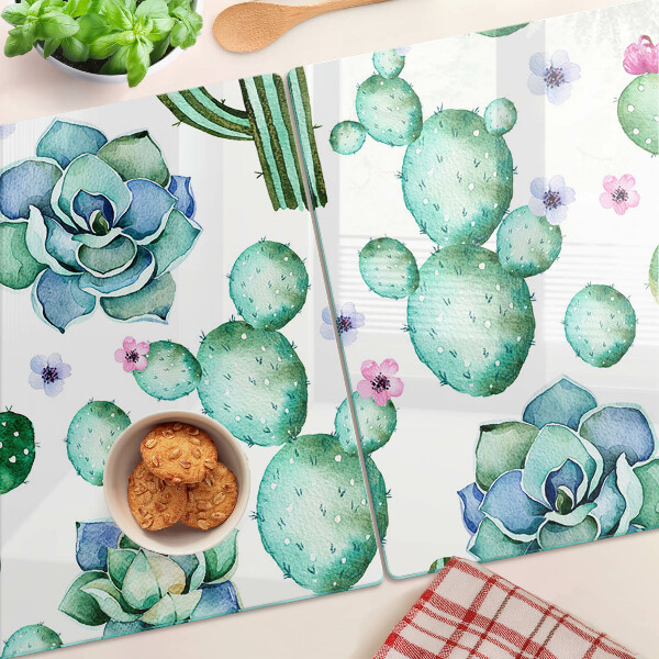 Tagliere in vetro con motivo di cactus e succulente
