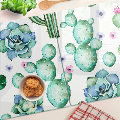 Tagliere in vetro con motivo di cactus e succulente